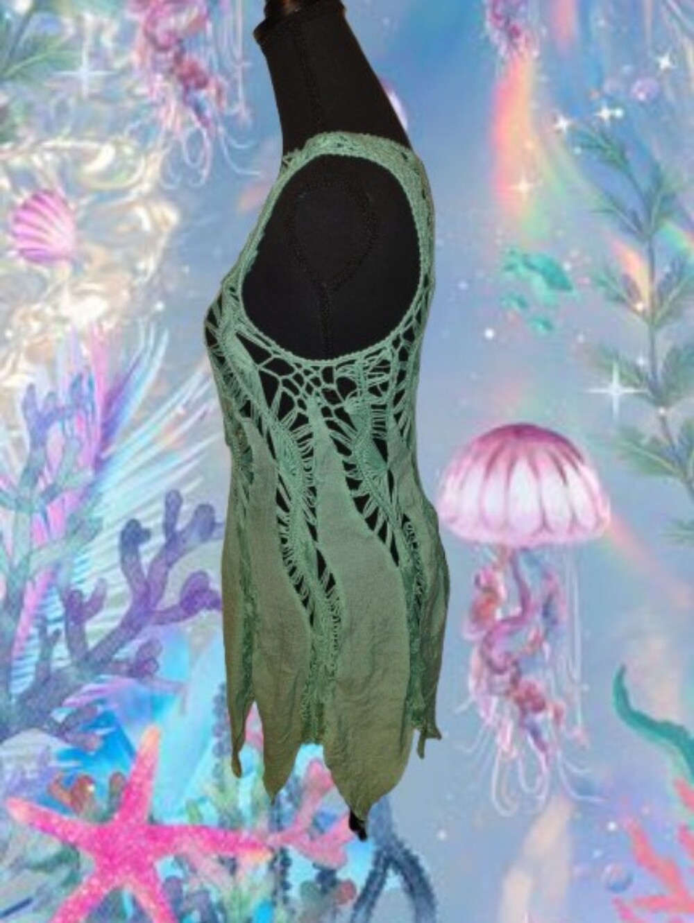 Mermaidcore Boho Blue Green Crochet Top - Picture 3 of 16